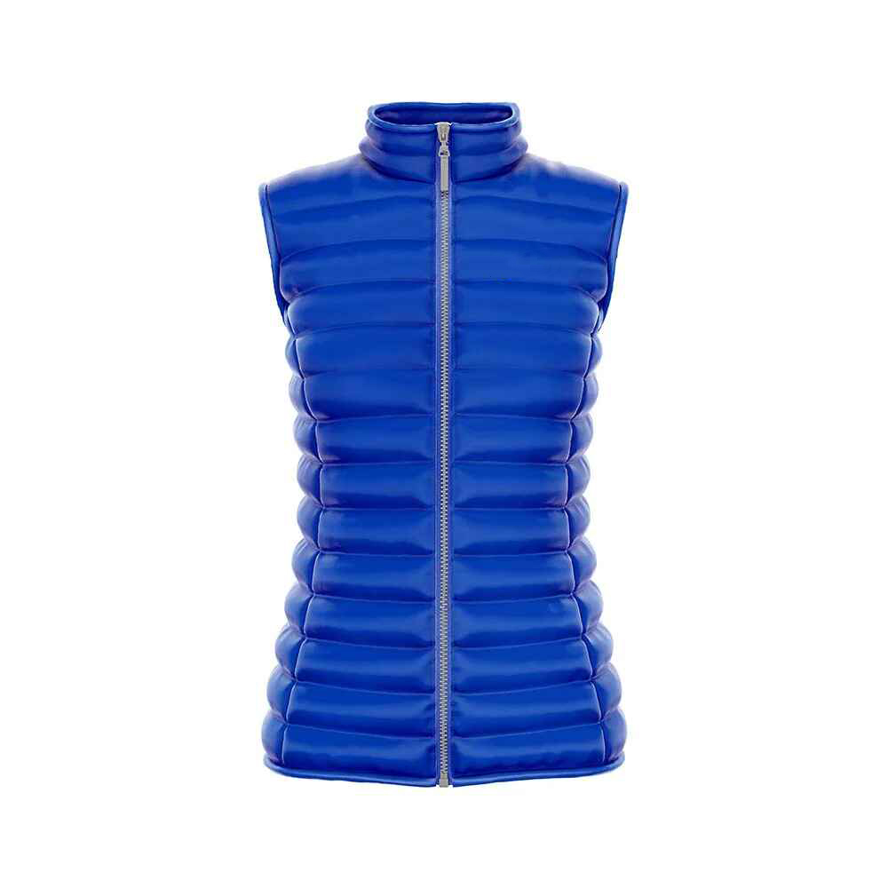 Royal Blue Glossy High-Collar Quilted Zip Vest